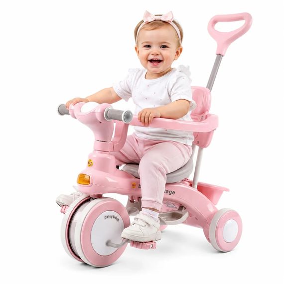 Дитячий триколісний велосипед Baby Carriage 588 рожевий з батьківською ручкою • Велосипед-коляска Baby Carriage 588 для малюків з кошиком