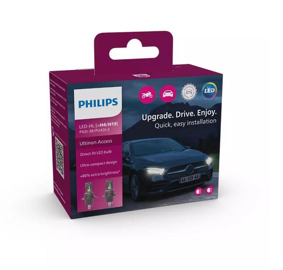 Комплект світлодіодних ламп PHILIPS H4/H19 11342U2500CX Ultinon Access +80% 12V | Зображення 1