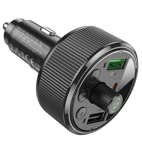 АЗП FM модулятор Hoco E82 Guerrero PD30W+QC3.0 (2USB-A/1C) Black | Зображення 1