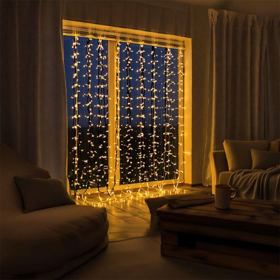 Новорічна гірлянда штора 3х2 м 144 LED кімнатна білий провід Жовтий ZWM32144LEDY | Зображення 1