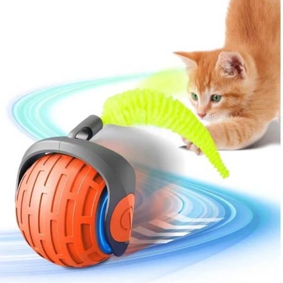 Игрушка для котов интерактивная Мячик с хвостом движущийся  Cat toy ball Красный