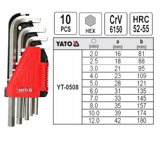 Набір ключів шестигранних ключі шестигранники 10 штук YATO YT-0508