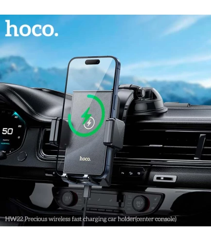 Автотримач Hoco HW22 на панель (затискач) бездротова швидка зарядка для телефону 15W Чорний | Зображення 3