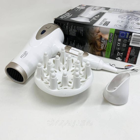 Електричний фен для волосся Adler AD-2248 White 2400Вт для укладання та сушіння з насадками з іонізацією | Зображення 4