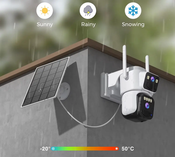 Поворотная WiFi камера 2 линзы 4к / Видеокамера с солнечной панелью 8mp | Зображення 2