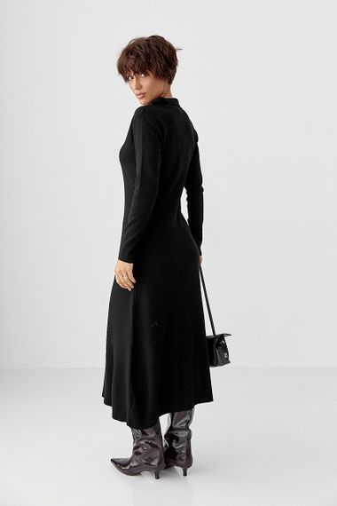 Трикотажна довга сукня на ґудзиках - чорний цвет, ONE SIZE (є розміри) | Зображення 1