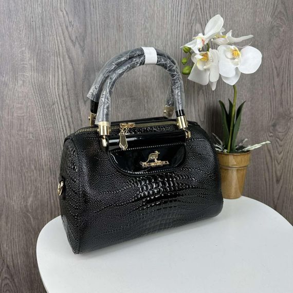 Сумка жіноча через плече маленька чорна лакована під рептилію 1284 | Зображення 1