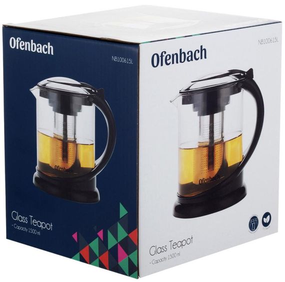 Чайник скляний заварювальний Ofenbach 1500мл зі знімним ситечком (0615l) | Зображення 5