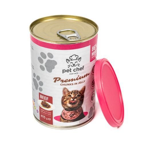 Вологий корм для дорослих котів Pet Chef, шматочки в желе з яловичиною 415 г | Зображення 2