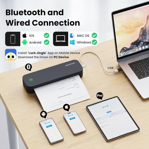 Портативный термопринтер Bluetooth A4 бесчернильный принтер для термобумаги для смартфона ноутбука Android iOS | Зображення 1