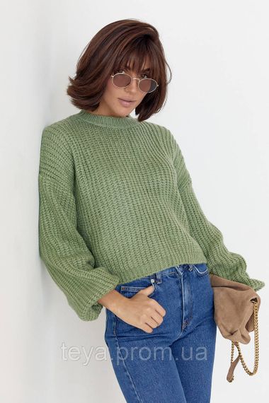 Короткий в'язаний джемпер oversize колір м'ятний розмір S FL_000678