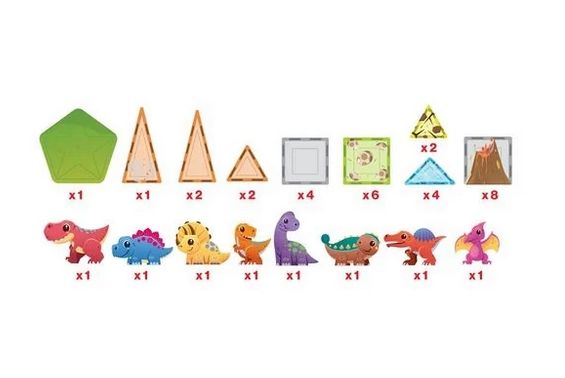Конструктор магнітний DINOSAUR SET з 8 фігурками динозаврів PTQ13/28848 PICASSO TILES, 38 деталей, у коробці | Зображення 3