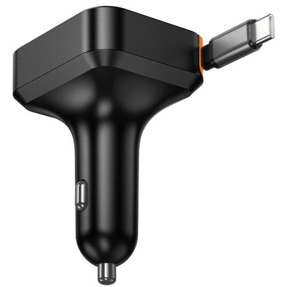 АЗП Hoco NZ18 Guardian PD65W with retractable cable (1USB-A/2C) Black | Зображення 1