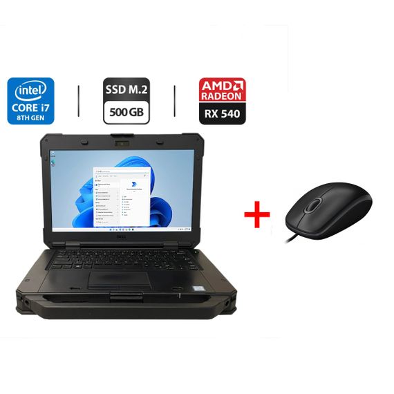 Защищенный ноутбук Dell Latitude 5424 Rugged / 14" (1920x1080) IPS / Intel Core i5-8350U (4 (8) ядра по 1.7 - 3.6 GHz) / 16 GB DDR4 / 500 GB SSD M.2 / AMD Radeon RX 540, 4 GB GDDR5, 128-bit / WebCam / Два АКБ б/у + Подарок Проводная мышь / USB