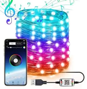 Новогодняя умная светодиодная гирлянда Encora Xmas Lights, 100LED, 10М с управлением через Bluetooth