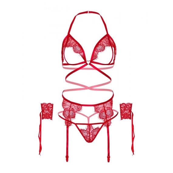 Комплект нижньої білизни Leg Avenue Eyelash Lace Open Cup RED O\S sexstyle | Зображення 8