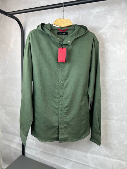 Сорочка з капюшоном Kiton зелена лляна  p048