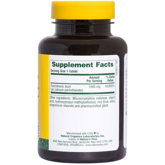 Пантотеновая кислота Nature's Plus Pantothenic Acid 1000 mg 60 Tabs NTP2060 | Зображення 1