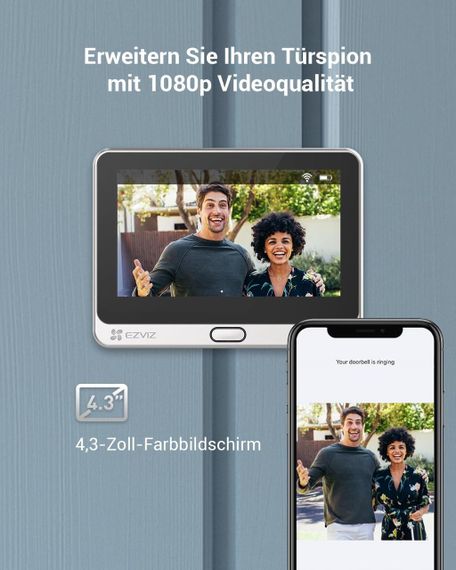 Видеозвонок EZVIZ DP2C WiFi, Дверной звонок с камерой аккумуляторный, монитор 4,3", PIR-сенсор, дверной глазок | Зображення 2