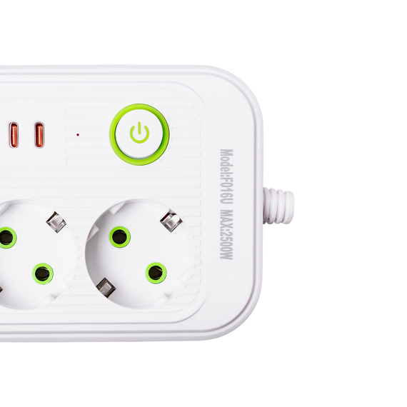 Мережевий фільтр кабель 2,7 м подовжувач F16 на 3 розетки 4 usb 2 type-c та кнопкою відключення Білий HP-5-19 | Зображення 4