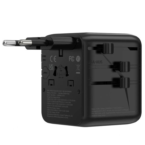 Мережевий універсальний перехідник WIWU UA011 Warrior GaN 25W + 1USB-A/2C Black | Зображення 1