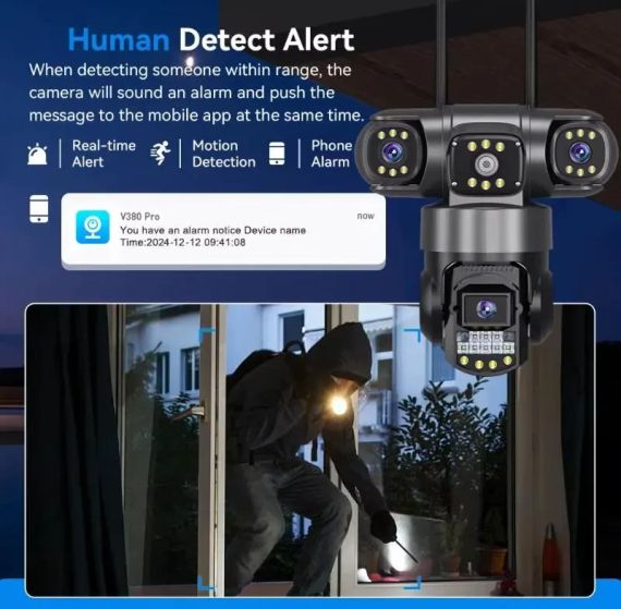 Уличная поворотная 4G IP камера видеонаблюдения EVKVO SC28 V380 Pro | 3 Линзы | 16MP | Зображення 4