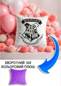 Подушка плюшева Мерч Крафт Дизайн з принтом Hogwarts 05 бузковий плюш квадратна 33х33 см