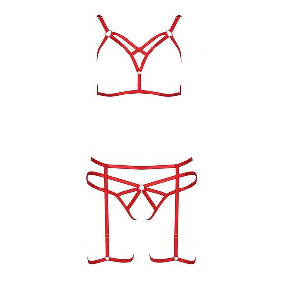 Комплект білизни Passion Exclusive MAGALI SET OpenBra XXL/XXXL, red, стрепи, ліф, трусики і пояс Sex Aura | Зображення 3