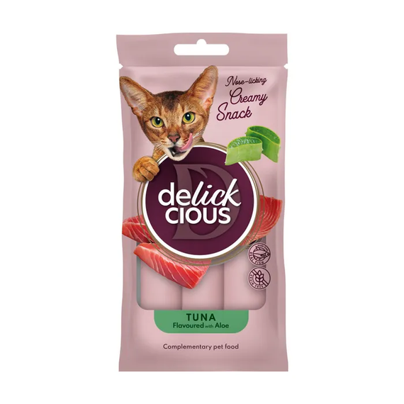 Кремові ласощі Delickcious для дорослих котів, тунець та алое 60г