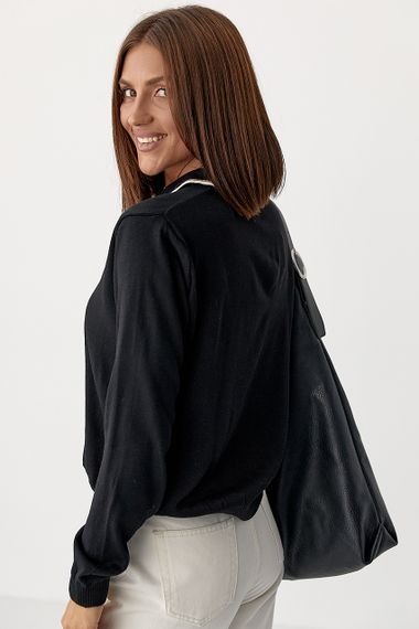 Кофта-поло з імітованими кишенями - чорний цвет, ONE SIZE (є розміри) | Зображення 1