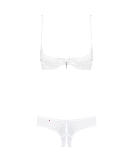 Еротичний комплект з бюстгальтером-получашкою Obsessive Alabastra S/M, білий, трусики з доступом | Зображення 4