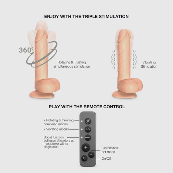 Фалоімітатор з вібрацією і ротацією Strap-On-Me Rotating & Vibrating Realistic Dildo - L - Vanilla, Бежевий | Зображення 1