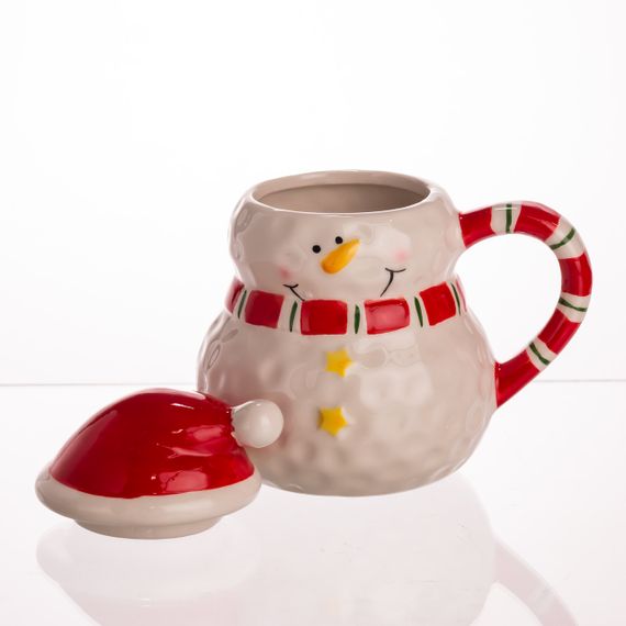 Новорічна порцелянова чашка з кришкою для чаю та кави 400 (мл) Сніговик дитяча чашка на подарунок на новий рік CR-1-34 | Зображення 3