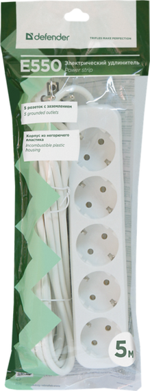 Мережевий фільтр Defender E550 5.0 m 5 роз White (99231) | Зображення 3