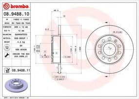 Диск гальмівний SEAT, SKODA SUPERB, VW CADDY, GOLF задн. (вир-во BREMBO) BREMBO 08948811 на VW CADDY III фургон (2KA, 2KH, 2CA, 2CH)