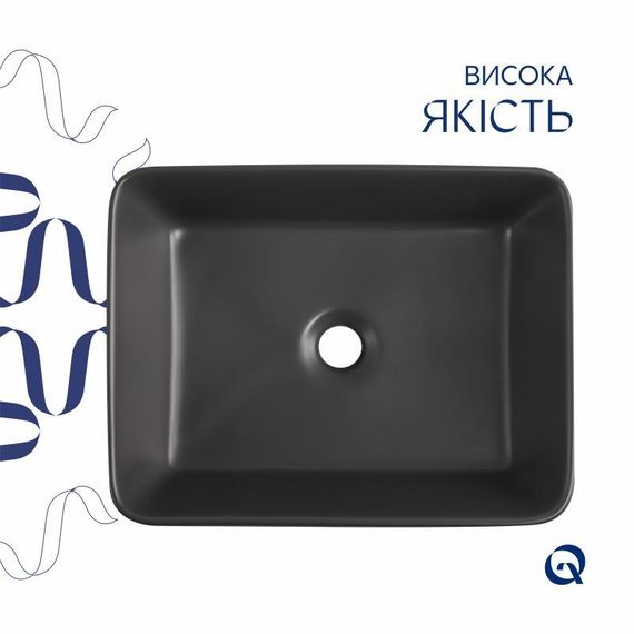 Раковина накладна Qtap Tern 480x370x135 мм, Anthracite, прямокутна, з донним клапаном QT17116069AN | Зображення 3