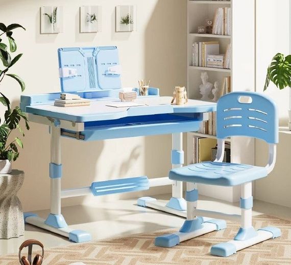 Дитяча парта для школяра Spoko SP-09 з лампою та сидінням, регульована, синя (42401043)