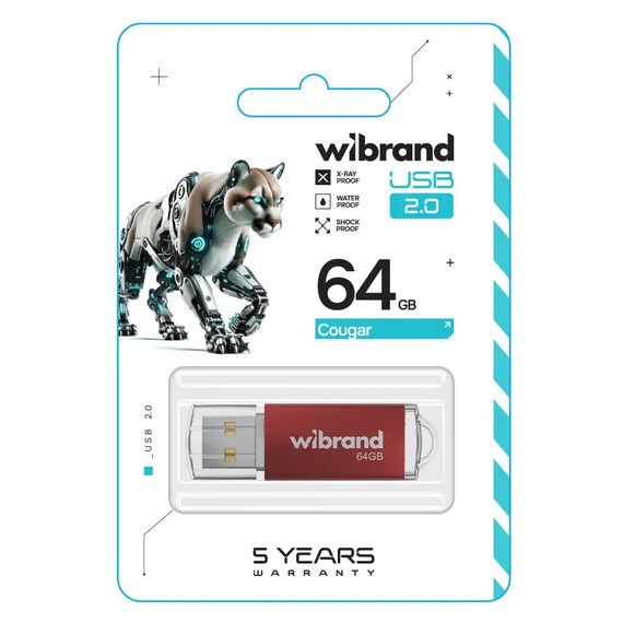USB флеш накопичувач Wibrand 64GB Cougar Red USB 2.0 (WI2.0/CU64P1R) | Зображення 1