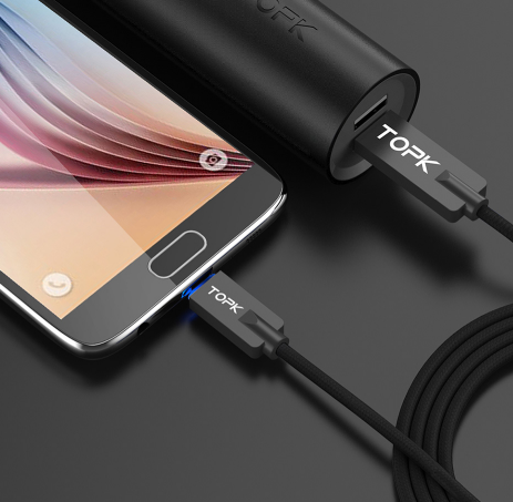 Кабель TOPK LED Light MicroUSB 0.6 m - Black | Зображення 3