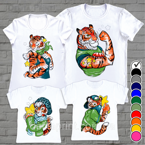 Футболки новорічні Фемілі Лук "Круті тигри" Family Look для всієї родини