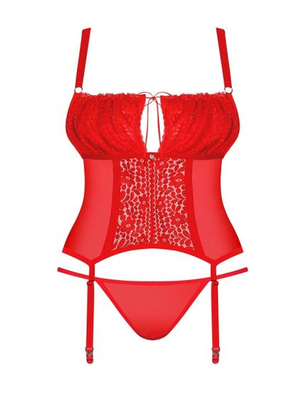 Корсет с подтяжками для чулок Obsessive Blossmina corset Красный 4XL/5XL | Зображення 2