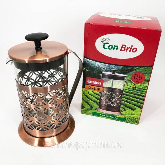 Чайник пресс для чая Con Brio CB-5180 800мл, Многоразовый френч-пресс, Заварник стеклянный с прессом EM-46