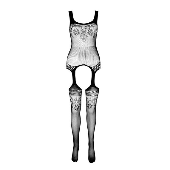 Бодістокінг Passion ECO BS008 black, з доступом, флористичний декор, імітація підв’язок | Зображення 2