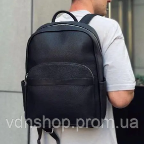 Чоловічий міський шкіряний рюкзак 28х39х15, сумка наплічна для роботи та подорожей Tiding Bag 60320 чорна