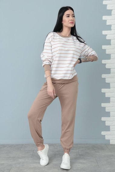 Женский спортивный прогулочный костюм джоггеры и свитшот GF07932 цвет бежевый, размер 42/44 | Зображення 1