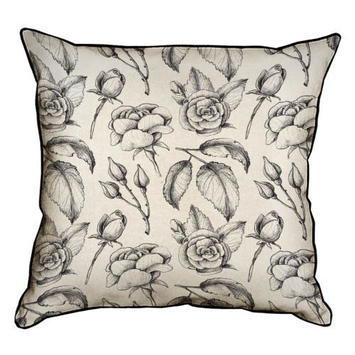 Подушка с мешковины Монохромные розочки 45x45 см (45PHB_FLORA006)