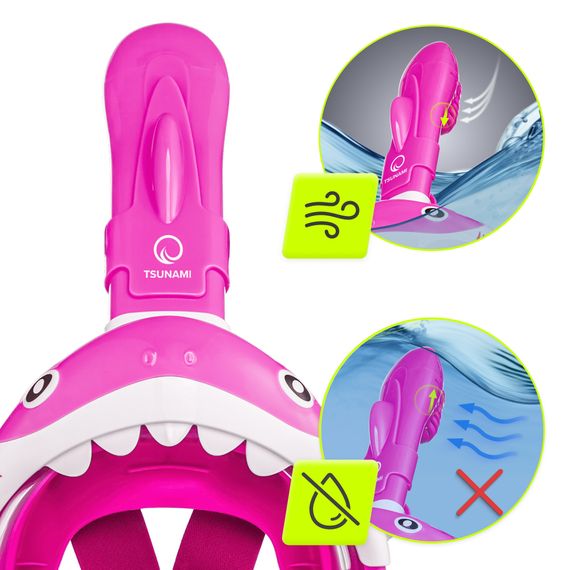 Маска для снорклінгу TSUNAMI Shark повнолицьова, дитяча Pink (P-5905973405430) | Зображення 2