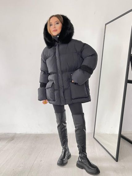 Женский пуховик Cresh Puffer со сьемным капюшоном черный XL