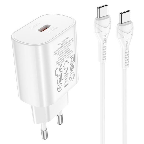 СЗУ Hoco N22 Jetta PD25W (1USB-C) + кабель Type-C to Type-C Белый