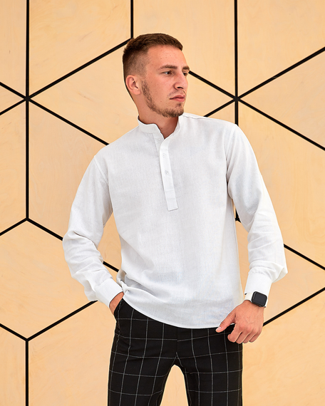 Сорочка льон довгий рукав білий S XL | Зображення 1